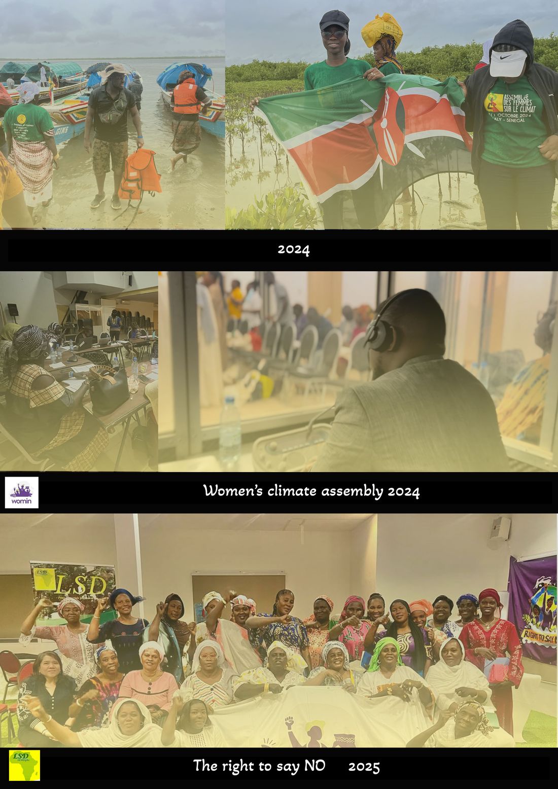 Planche de reportage : assemblée climatique des femmes WOMIN 2024 et campagne LSD « The right to say NO » 2025